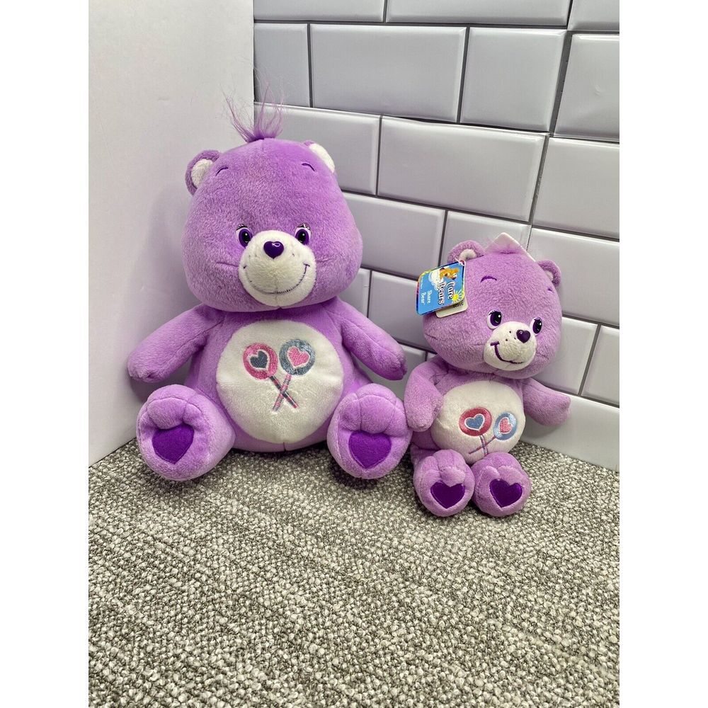 Care Bears TWO Share Bear 2 Sizes Mom Baby One NWT‎ Purple Lollipop Plush HG11